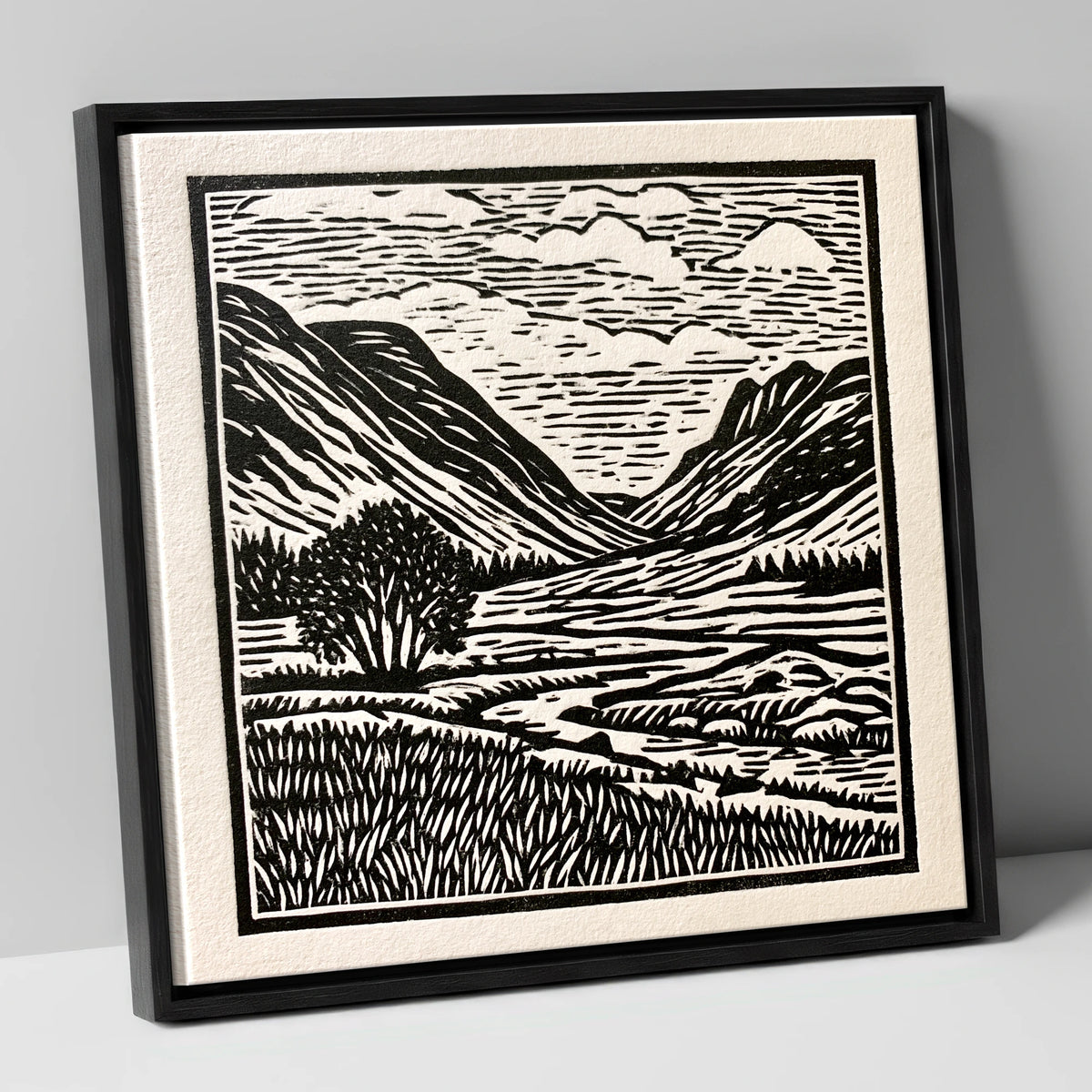Great Langdale in Stark Contrast lake district valley canvas wall art in black frame