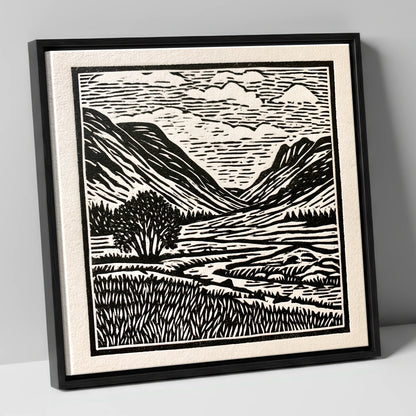Great Langdale in Stark Contrast lake district valley canvas wall art in black frame