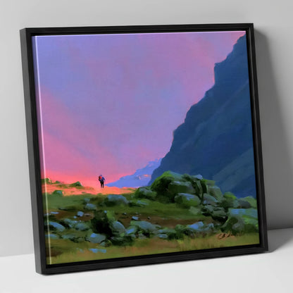 Fell Walker Beneath Vivid Skies lake district walking canvas wall art in black frame
