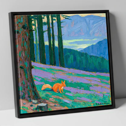 Red Squirrel Beneath Blue Fells lake district wildlife canvas wall art in black frame
