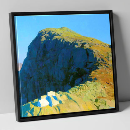 Sunlit Crags of Harrison Stickle lake district fell canvas wall art in black frame