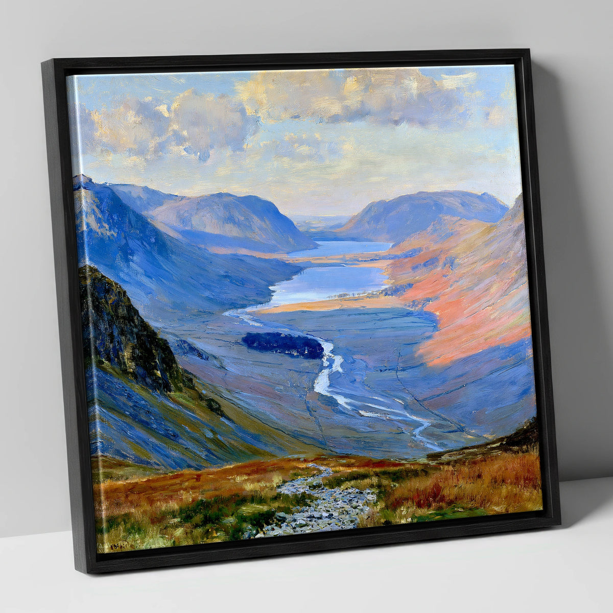 Luminous Valley View from Haystacks lake district fell canvas wall art in black frame