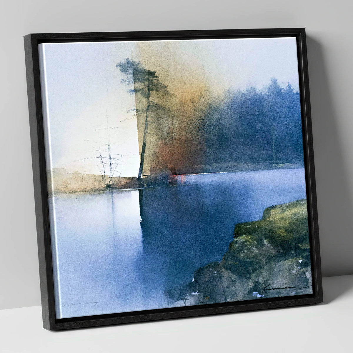 Indigo Tarn Hows Leaning Pine lake district lake canvas wall art in black frame