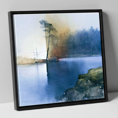 Indigo Tarn Hows Leaning Pine lake district lake canvas wall art in black frame