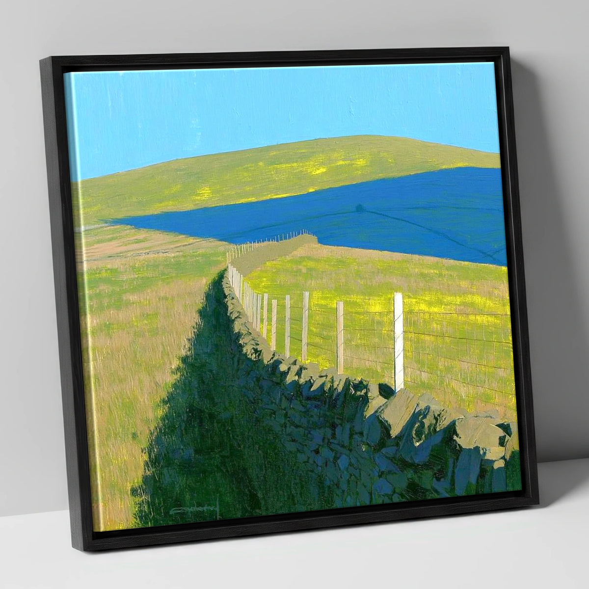 Vibrant Shadows on Loadpot Hill lake district fell canvas wall art in black frame