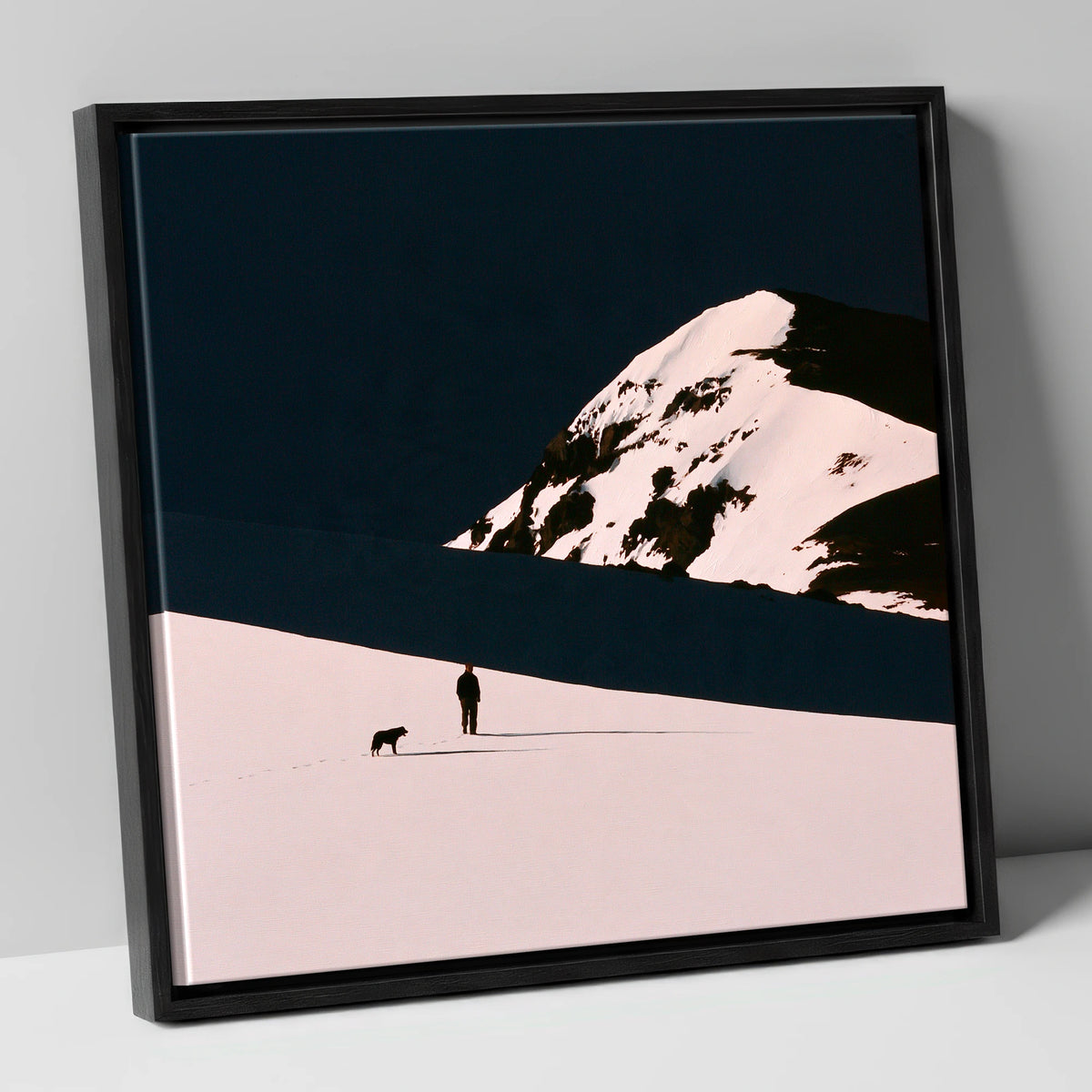 Winter Dog Walk Beneath Skiddaw gifts for dog walkers canvas wall art in black frame