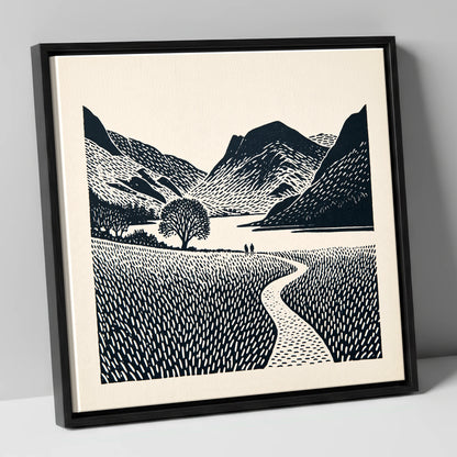 Winding Path at Buttermere lake district lake canvas wall art in black frame