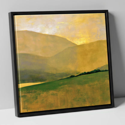Golden Fells and Green Valley lake district valley canvas wall art in black frame