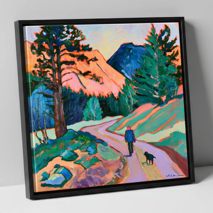 Vibrant Dog Walk at Threlkeld gifts for dog walkers canvas wall art in black frame