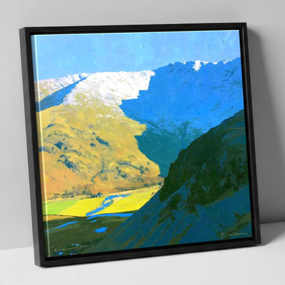 Winter Shadows on Grey Knotts lake district fell canvas wall art in black frame