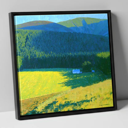Sunlit Farm Under Whinlatter Forest lake district fell canvas wall art in black frame