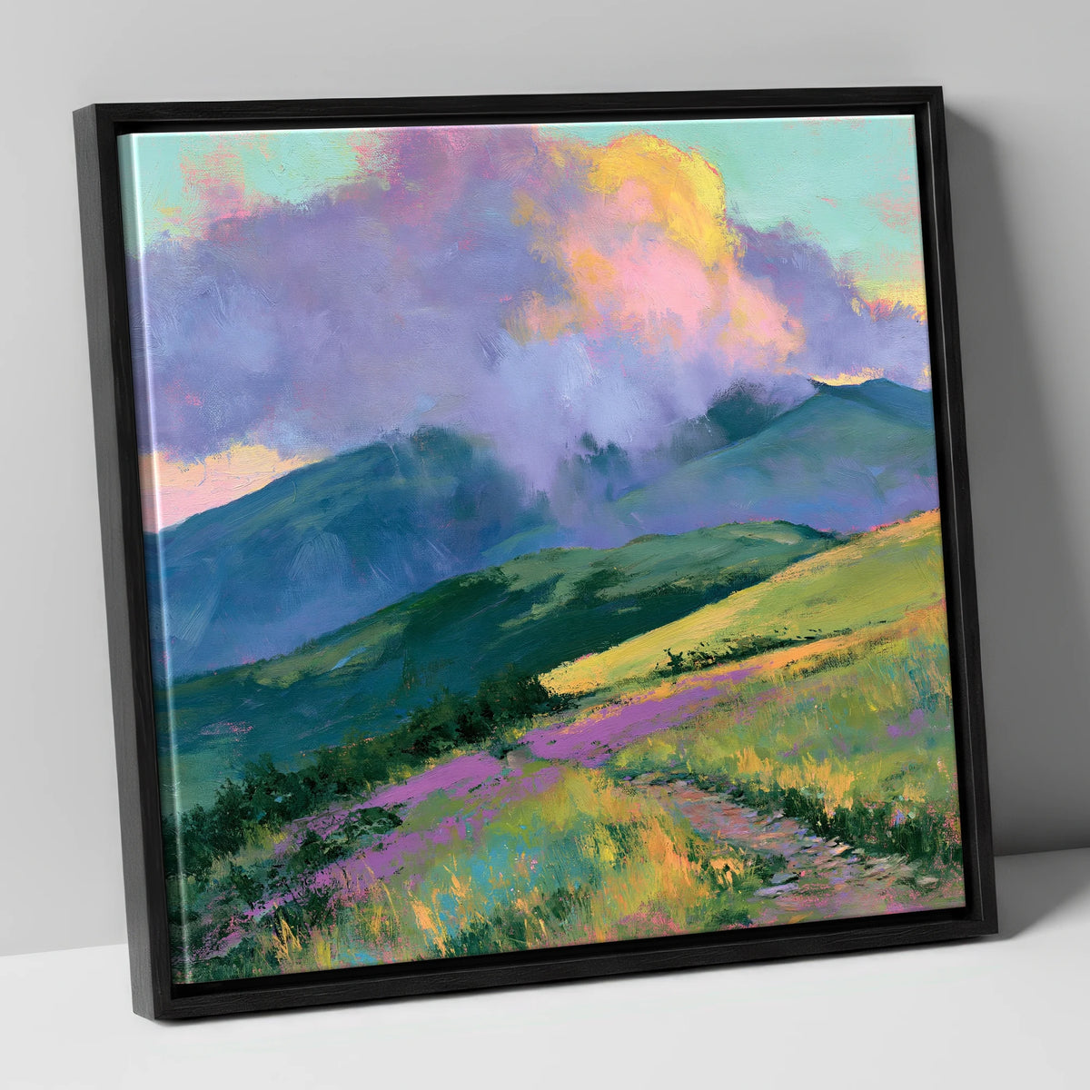 Rolling Fells Under Luminous Clouds lake district fell canvas wall art in black frame