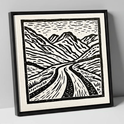 Hardknott Pass in Stark Monochrome lake district valley canvas wall art in black frame