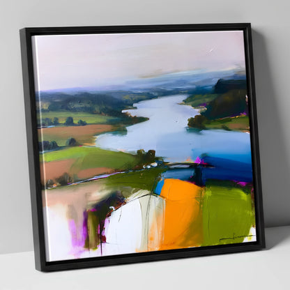 Vibrant Ullswater from Pooley Bridge lake district village canvas wall art in black frame