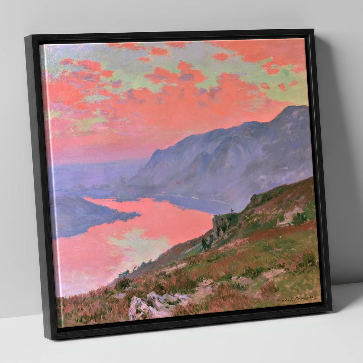 Summit View Under Coral Skies lake district fell canvas wall art in black frame