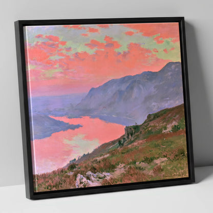 Summit View Under Coral Skies lake district fell canvas wall art in black frame