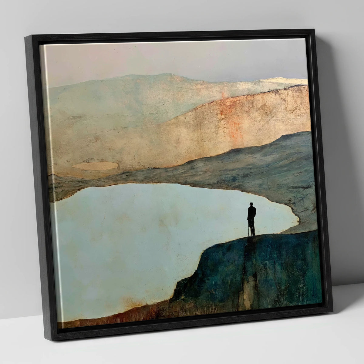 Haystacks Walker Beside Innominate Tarn lake district fell canvas wall art in black frame