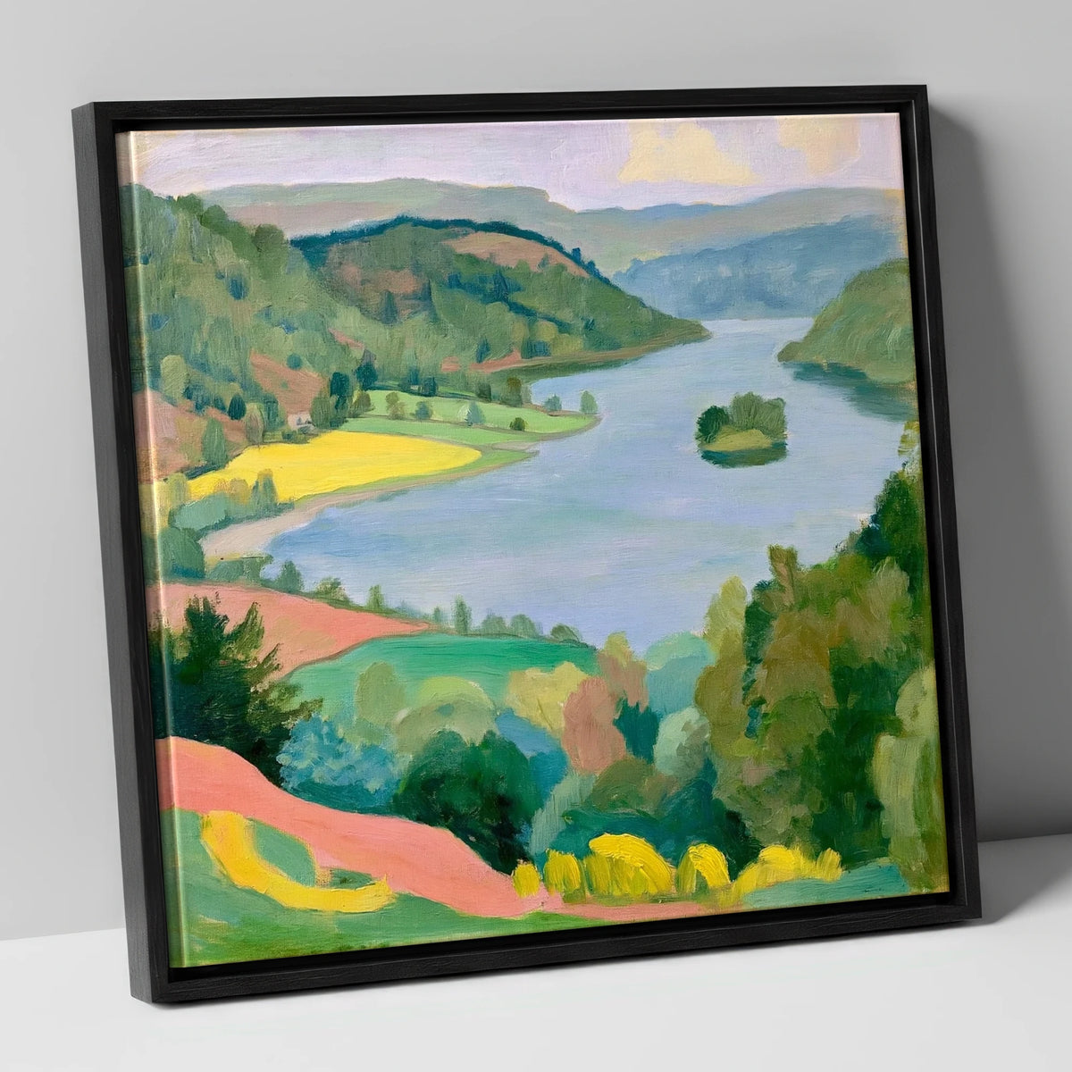 Vibrant Rydal Water from Above lake district lake canvas wall art in black frame