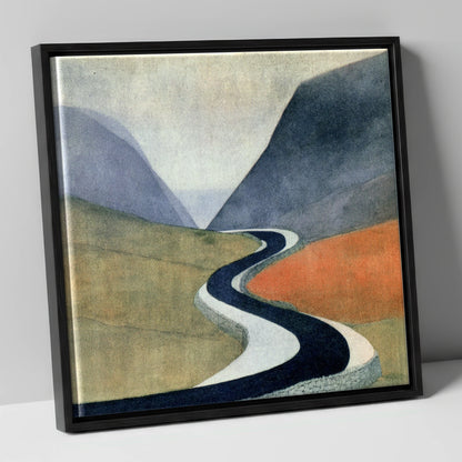 Sweeping Mountain Pass Road lake district valley canvas wall art in black frame
