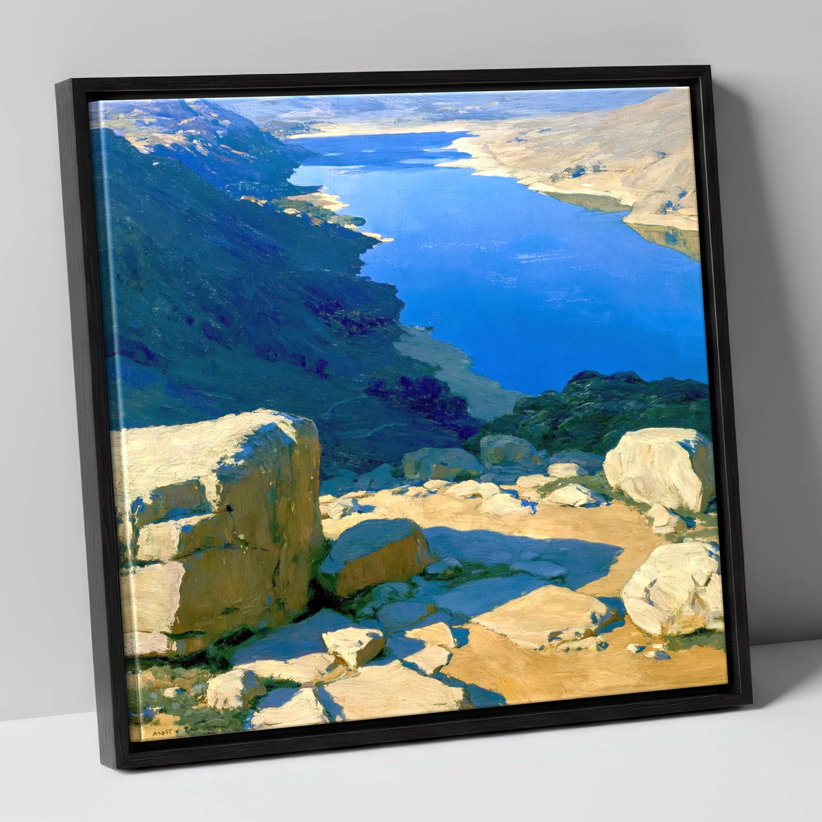 Sunlit Summit View Over Water lake district fell canvas wall art in black frame