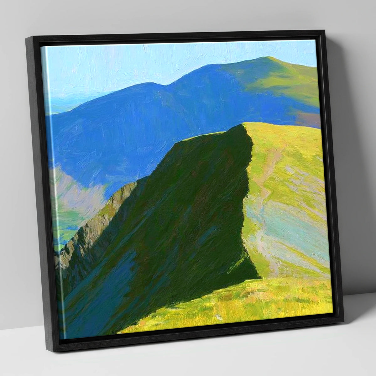 Sunlit Ridge on White Side lake district fell canvas wall art in black frame