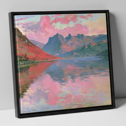 Loweswater Beneath Pink Sunset Skies lake district lake canvas wall art in black frame