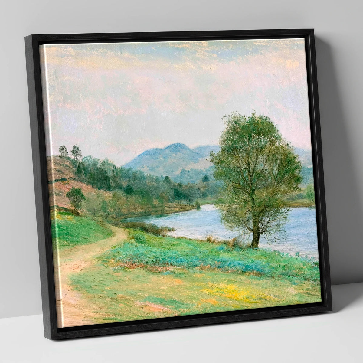 Tarn Hows in Spring Light lake district lake canvas wall art in black frame