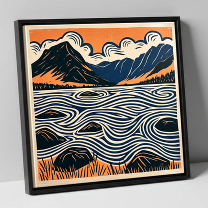 Crummock Water with Swirling Waves lake district lake canvas wall art in black frame