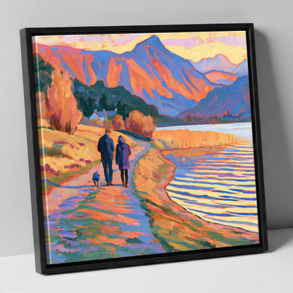 Vibrant Dog Walk at Hawkshead gifts for dog walkers canvas wall art in black frame
