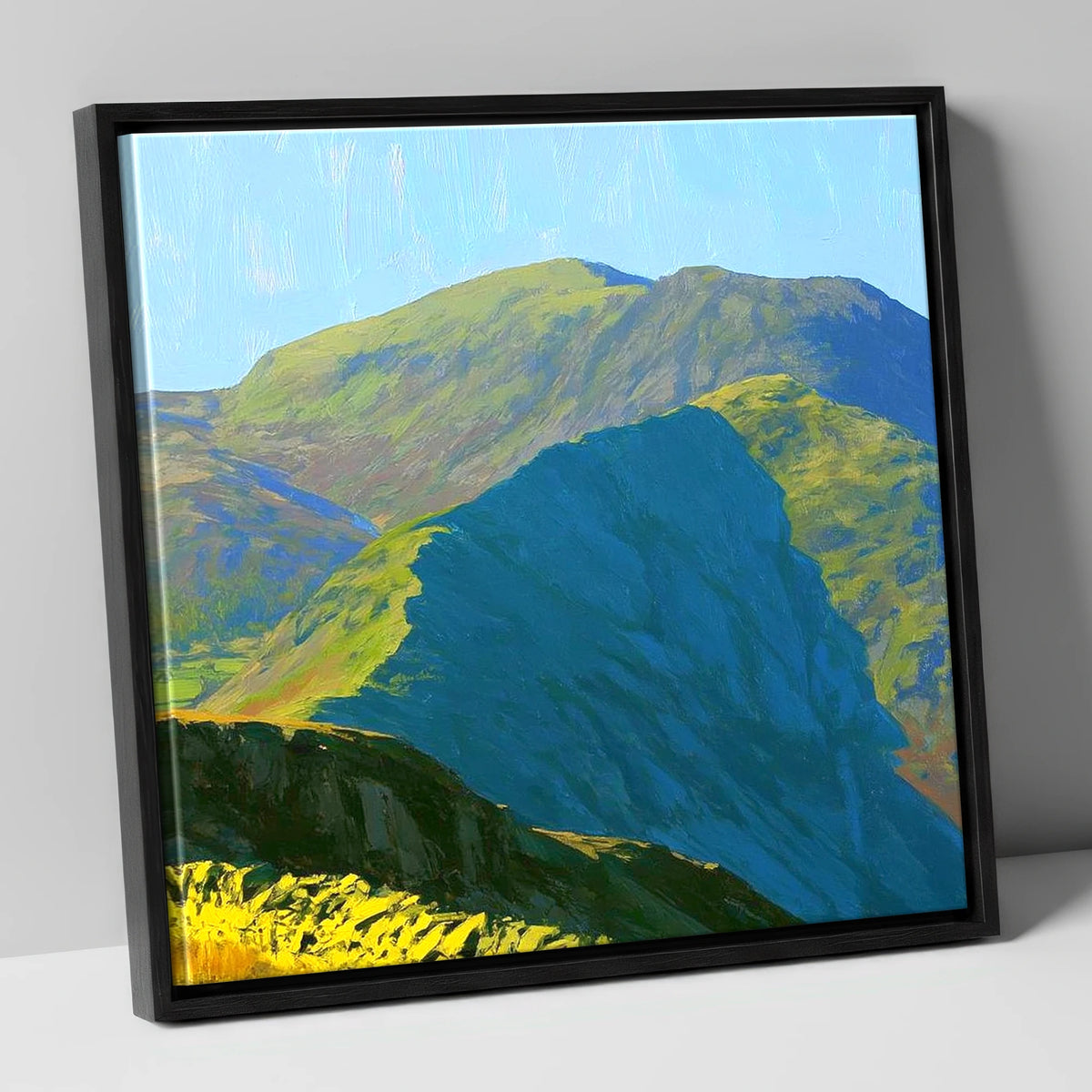 Sunlit Crags of Wetherlam Ridge lake district fell canvas wall art in black frame