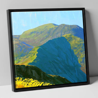 Sunlit Crags of Wetherlam Ridge lake district fell canvas wall art in black frame