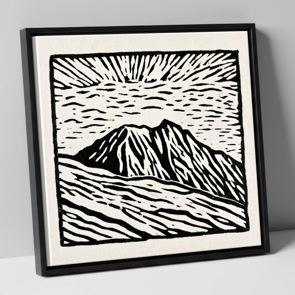 Monochromatic Helvellyn Sunburst lake district fell canvas wall art in black frame
