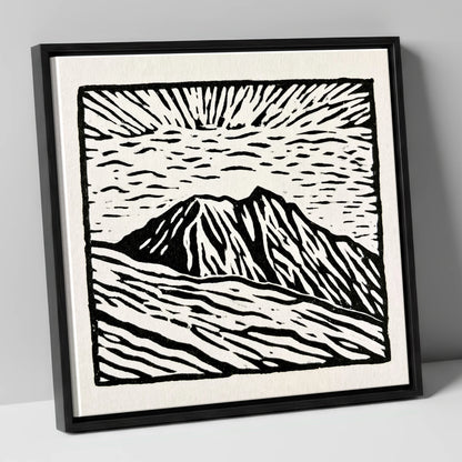 Monochromatic Helvellyn Sunburst lake district fell canvas wall art in black frame