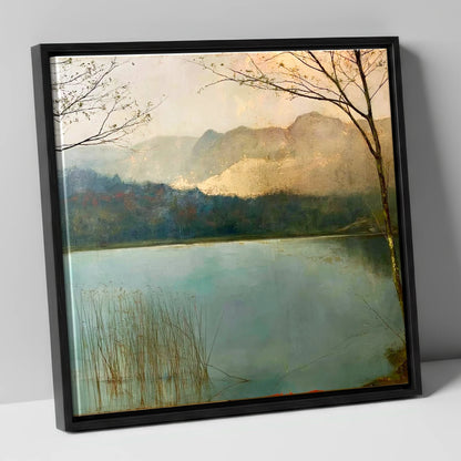 Gilded Light Over Elter Water lake district lake canvas wall art in black frame