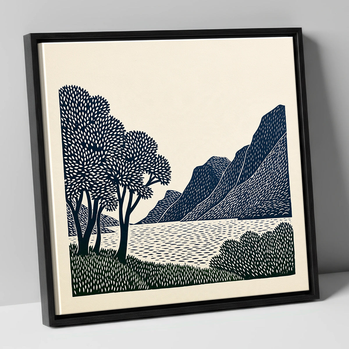 Navy Fells at Crummock Water lake district lake canvas wall art in black frame