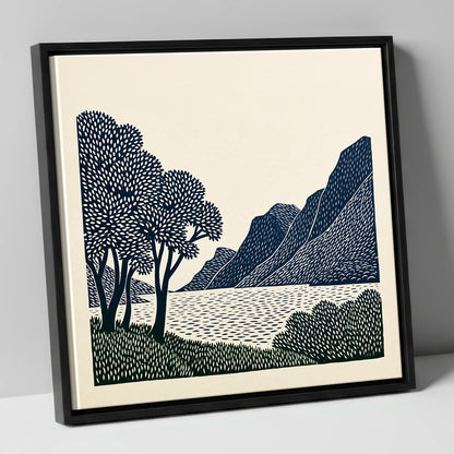 Navy Fells at Crummock Water lake district lake canvas wall art in black frame