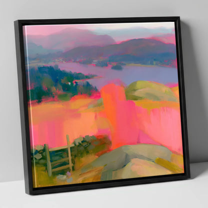 Vibrant Ambleside from Loughrigg lake district village canvas wall art in black frame