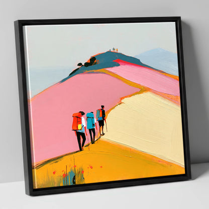 Colourful Fell Ridge Hikers lake district fell canvas wall art in black frame