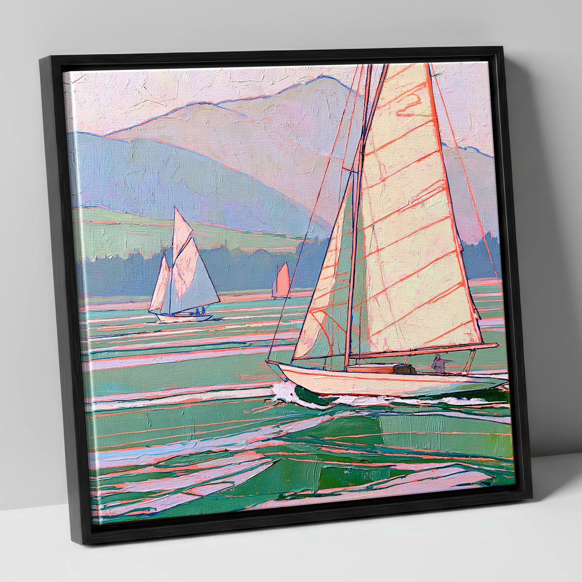 Vivid Yachts on a Breezy Lake lake district walking canvas wall art in black frame