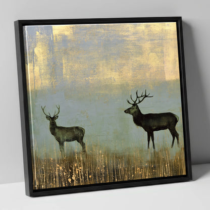Red Deer in Slate and Gold lake district wildlife canvas wall art in black frame