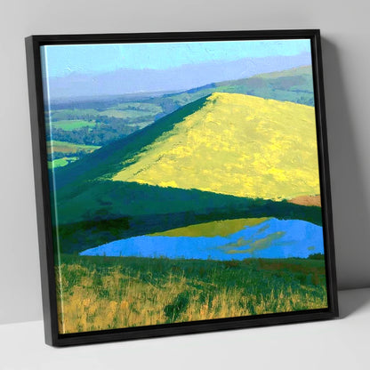 Bright Sunlight on Longlands Fell lake district fell canvas wall art in black frame
