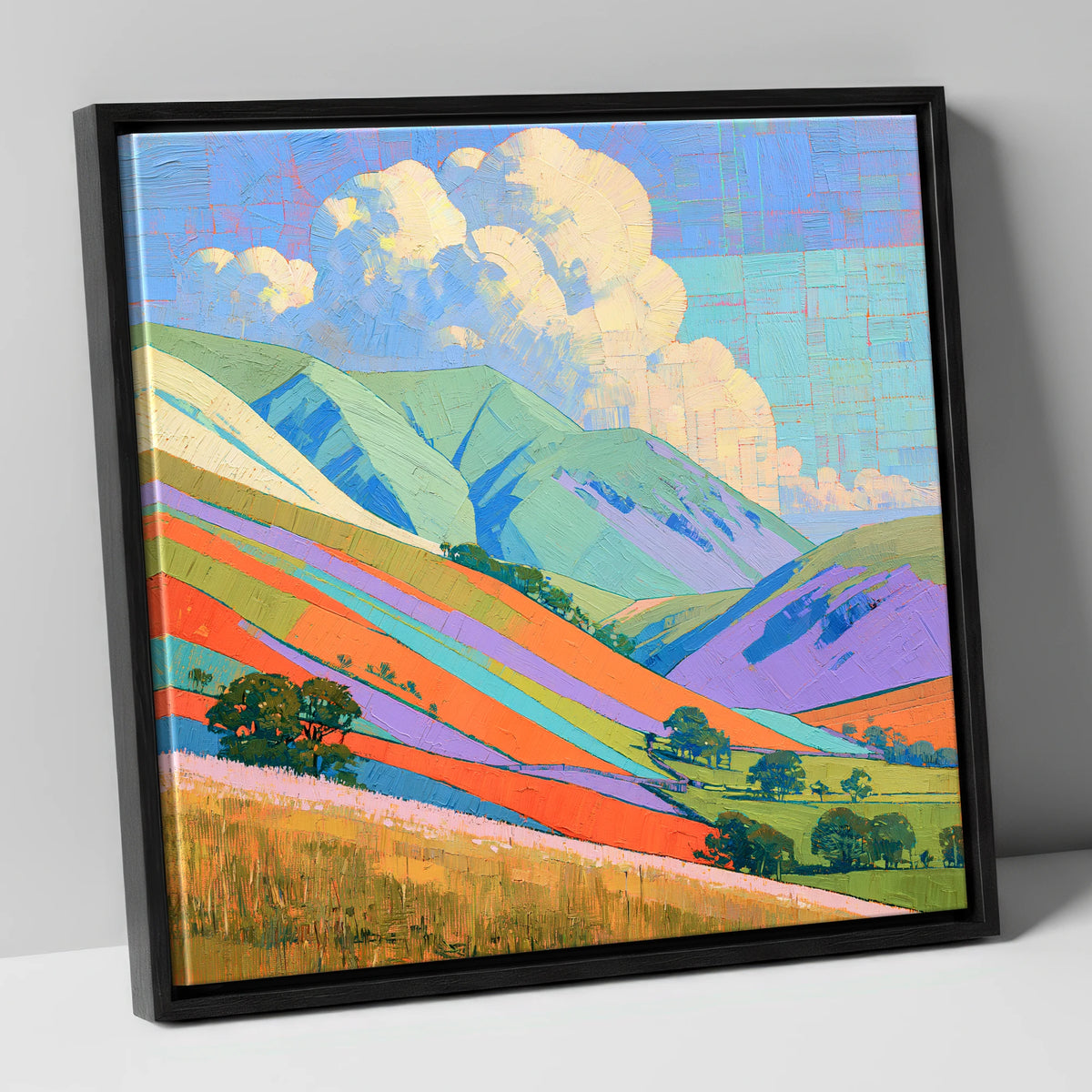 Vivid Colours on Rolling Fells lake district fell canvas wall art in black frame