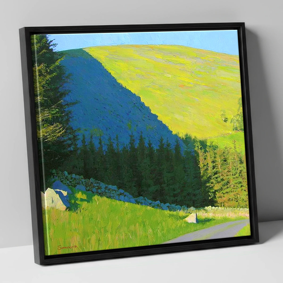 Diagonal Shadow Over Graystones Fell lake district fell canvas wall art in black frame