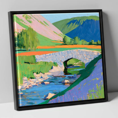 Vibrant Stone Bridge And Beck lake district waterfall canvas wall art in black frame