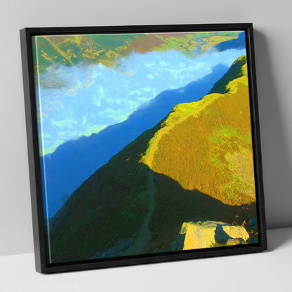 Sunlit Winding Path on Gibson Knott lake district fell canvas wall art in black frame
