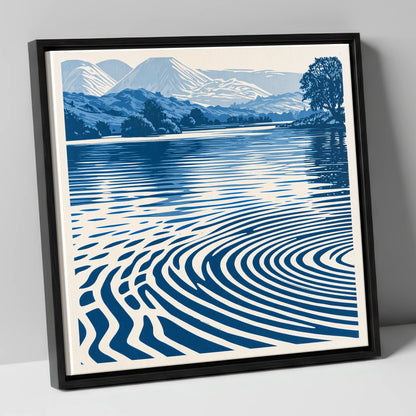 Calm Lake Ripples in Cobalt lake district lake canvas wall art in black frame
