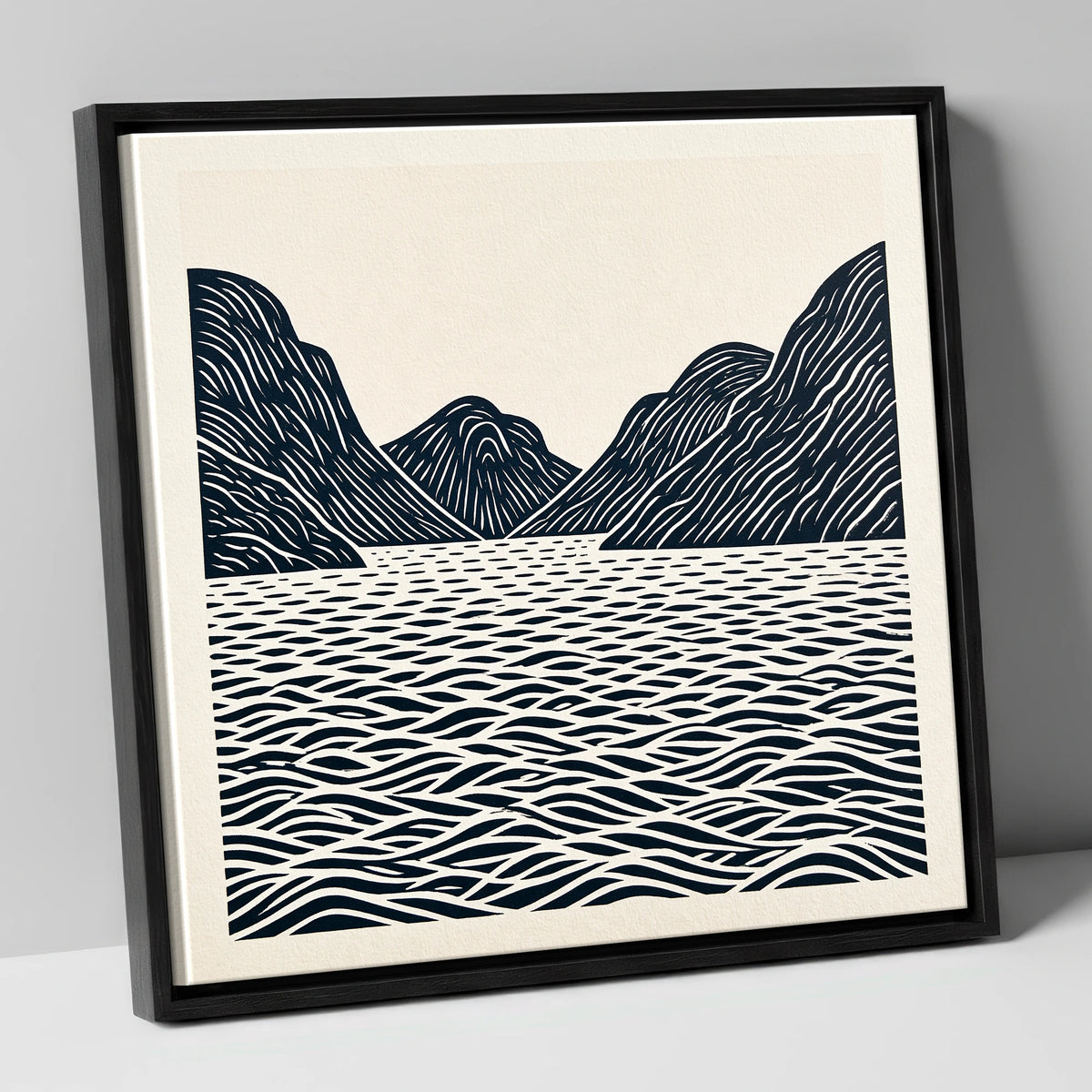 Dark Fells over Wastwater lake district lake canvas wall art in black frame