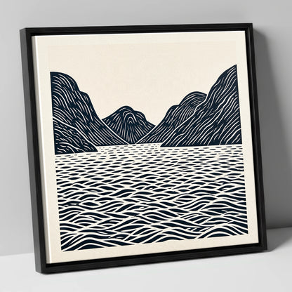 Dark Fells over Wastwater lake district lake canvas wall art in black frame
