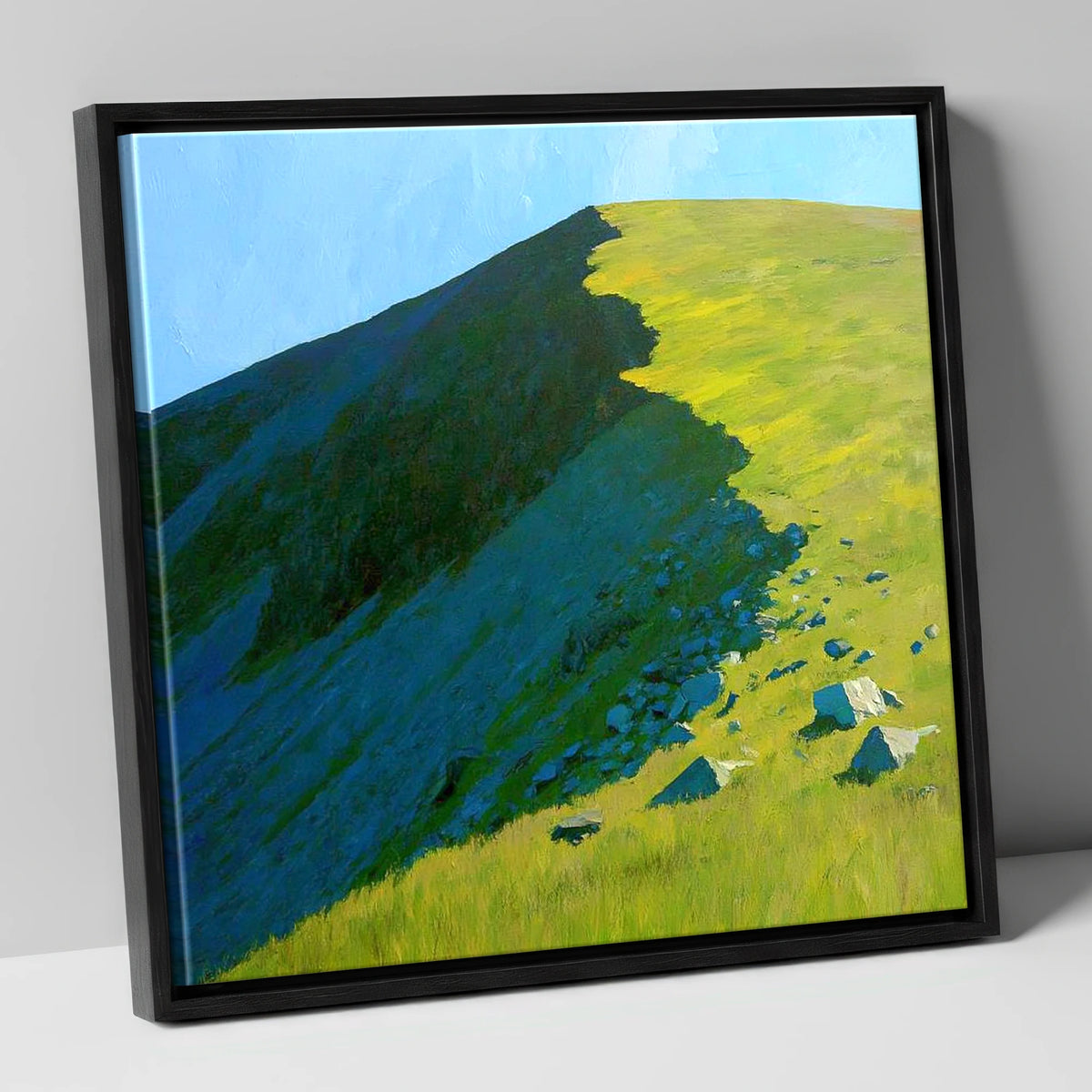Striking Shadows on Caw Fell lake district fell canvas wall art in black frame