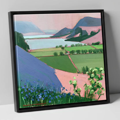 Pastel Crummock Water From Rannerdale lake district lake canvas wall art in black frame